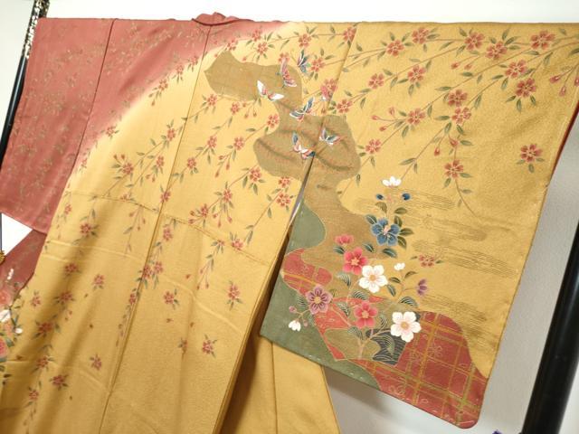 平和屋着物●訪問着　地紙花蝶文　暈し染め　金彩　正絹　逸品　未使用　DABI9923ud