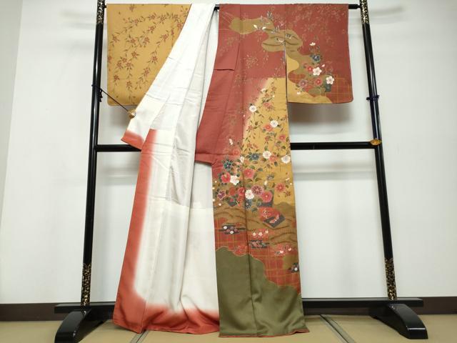 平和屋着物●訪問着　地紙花蝶文　暈し染め　金彩　正絹　逸品　未使用　DABI9923ud