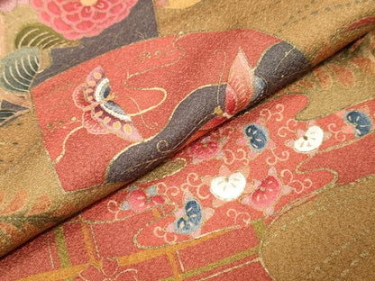 平和屋着物●訪問着　地紙花蝶文　暈し染め　金彩　正絹　逸品　未使用　DABI9923ud