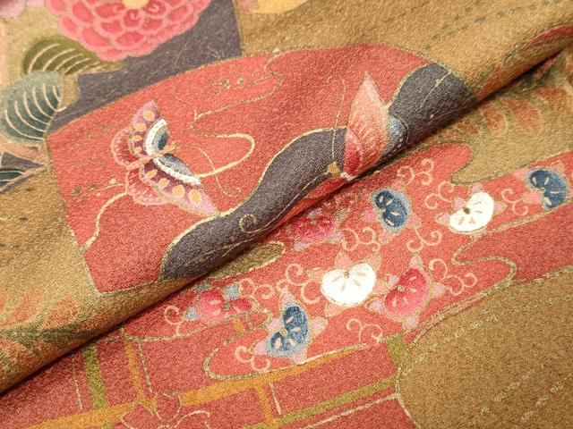 平和屋着物●訪問着　地紙花蝶文　暈し染め　金彩　正絹　逸品　未使用　DABI9923ud