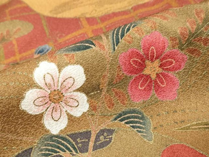 平和屋着物●訪問着　地紙花蝶文　暈し染め　金彩　正絹　逸品　未使用　DABI9923ud