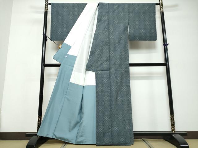 平和屋着物●結城紬　花菱文　反端付き　正絹　逸品　未使用　DABI9929ud