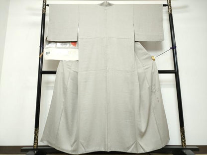平和屋着物●京加賀友禅　百貫達雄監修　色無地　加賀の四季　霞地紋　灰青色　反端付き　正絹　逸品　DABI9930ud