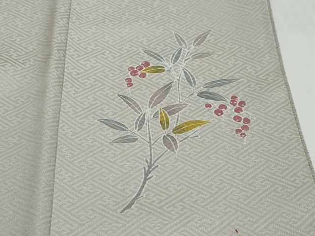 平和屋着物●京加賀友禅　百貫達雄監修　色無地　加賀の四季　霞地紋　灰青色　反端付き　正絹　逸品　DABI9930ud