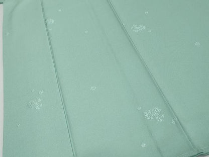 平和屋着物●上質な色無地　舞花地紋　白群色　反端付き　正絹　逸品　DABI9934ud