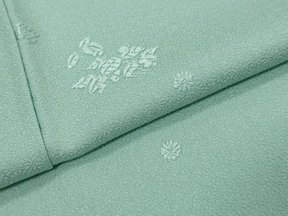 平和屋着物●上質な色無地　舞花地紋　白群色　反端付き　正絹　逸品　DABI9934ud