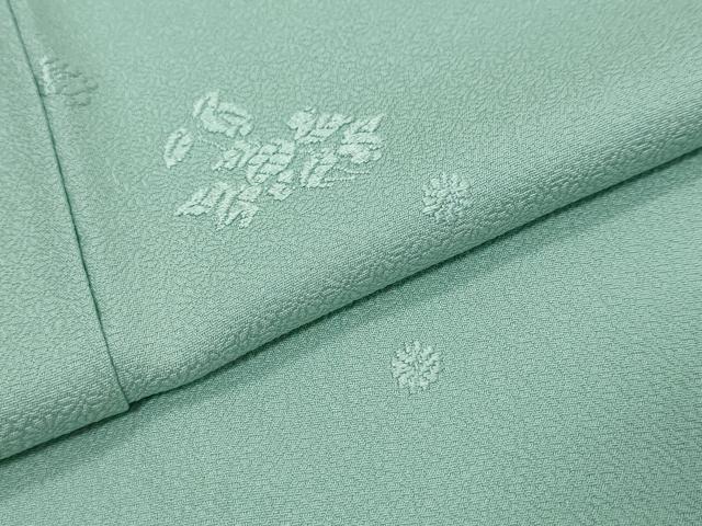 平和屋着物●上質な色無地　舞花地紋　白群色　反端付き　正絹　逸品　DABI9934ud