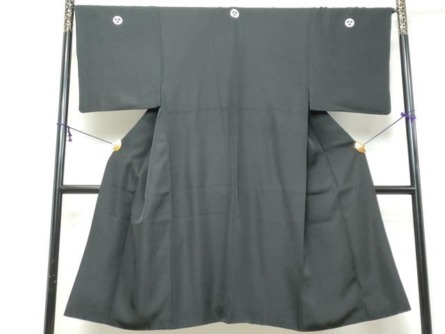 平和屋着物●男性　黒紋付　長羽織セット　羽裏：小舟風景文　正絹　逸品　DABI9938ud