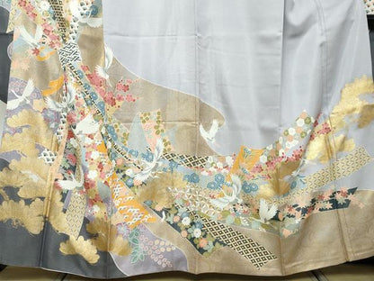 平和屋着物●豪華振袖　束ね熨斗飛鶴花文　金彩　正絹　逸品　DABI9943ud