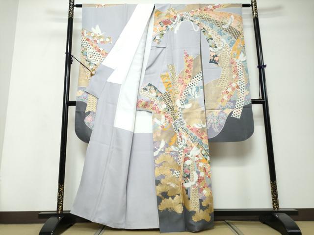 平和屋着物●豪華振袖　束ね熨斗飛鶴花文　金彩　正絹　逸品　DABI9943ud