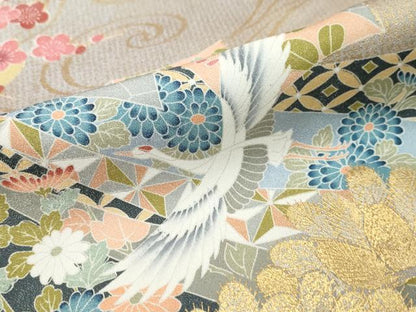 平和屋着物●豪華振袖　束ね熨斗飛鶴花文　金彩　正絹　逸品　DABI9943ud