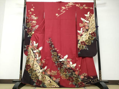 平和屋着物●豪華振袖　片輪車飛鶴花文　暈し染め　金彩　さが美扱い　正絹　逸品　DABI9944ud