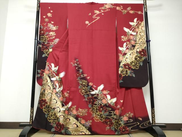 平和屋着物●豪華振袖　片輪車飛鶴花文　暈し染め　金彩　さが美扱い　正絹　逸品　DABI9944ud