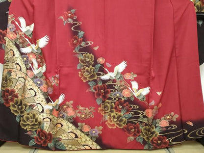 平和屋着物●豪華振袖　片輪車飛鶴花文　暈し染め　金彩　さが美扱い　正絹　逸品　DABI9944ud