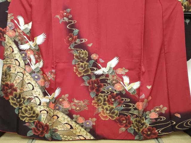 平和屋着物●豪華振袖　片輪車飛鶴花文　暈し染め　金彩　さが美扱い　正絹　逸品　DABI9944ud