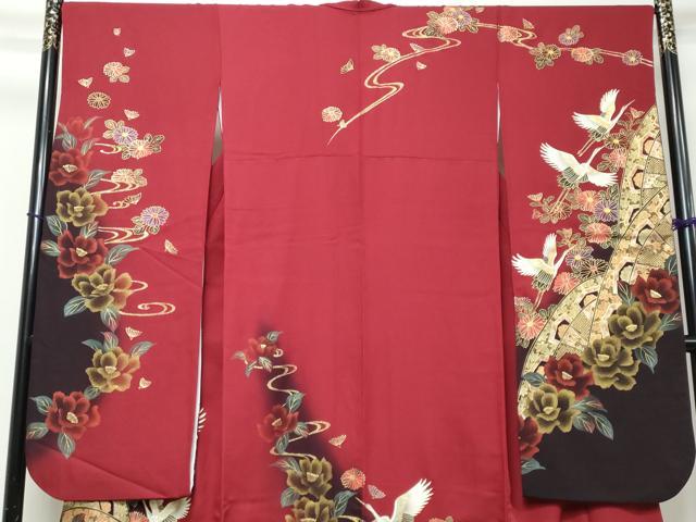 平和屋着物●豪華振袖　片輪車飛鶴花文　暈し染め　金彩　さが美扱い　正絹　逸品　DABI9944ud