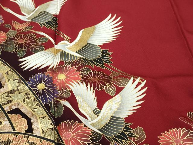 平和屋着物●豪華振袖　片輪車飛鶴花文　暈し染め　金彩　さが美扱い　正絹　逸品　DABI9944ud