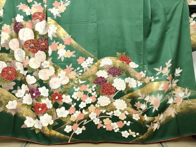 平和屋着物●豪華振袖　駒刺繍　枝花文　金彩　正絹　逸品　DABI9945ud