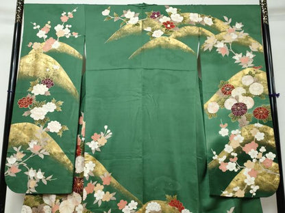 平和屋着物●豪華振袖　駒刺繍　枝花文　金彩　正絹　逸品　DABI9945ud