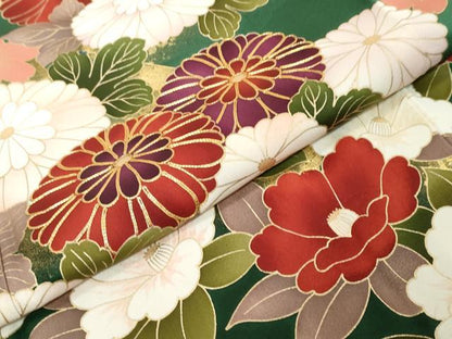 平和屋着物●豪華振袖　駒刺繍　枝花文　金彩　正絹　逸品　DABI9945ud