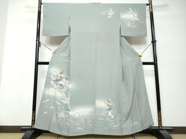 平和屋着物●訪問着　流水風景草花文　暈し染め　正絹　逸品　DABI9948ud