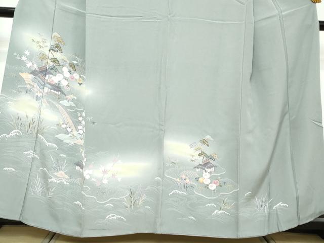 平和屋着物●訪問着　流水風景草花文　暈し染め　正絹　逸品　DABI9948ud