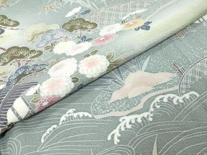 平和屋着物●訪問着　流水風景草花文　暈し染め　正絹　逸品　DABI9948ud