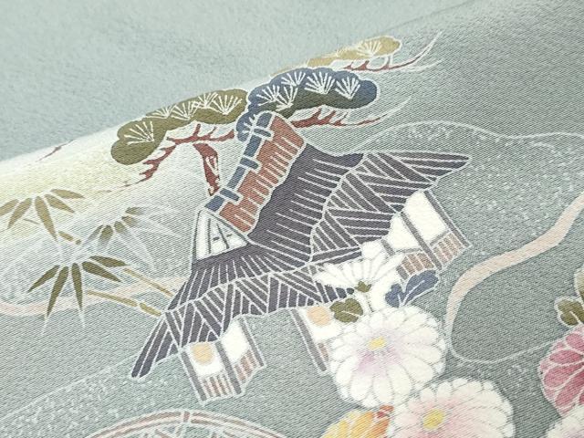 平和屋着物●訪問着　流水風景草花文　暈し染め　正絹　逸品　DABI9948ud