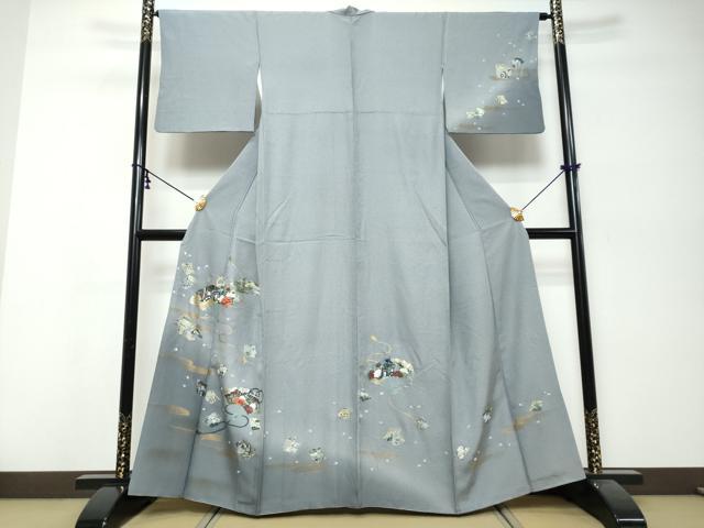 平和屋着物●訪問着　扇面色紙重ね草花文　暈し染め　金銀彩　正絹　逸品　DABI9949ud