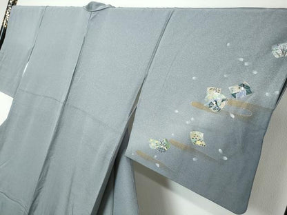 平和屋着物●訪問着　扇面色紙重ね草花文　暈し染め　金銀彩　正絹　逸品　DABI9949ud