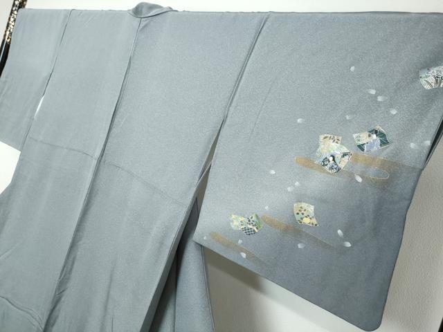 平和屋着物●訪問着　扇面色紙重ね草花文　暈し染め　金銀彩　正絹　逸品　DABI9949ud