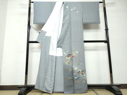 平和屋着物●訪問着　扇面色紙重ね草花文　暈し染め　金銀彩　正絹　逸品　DABI9949ud