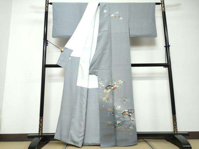 平和屋着物●訪問着　扇面色紙重ね草花文　暈し染め　金銀彩　正絹　逸品　DABI9949ud