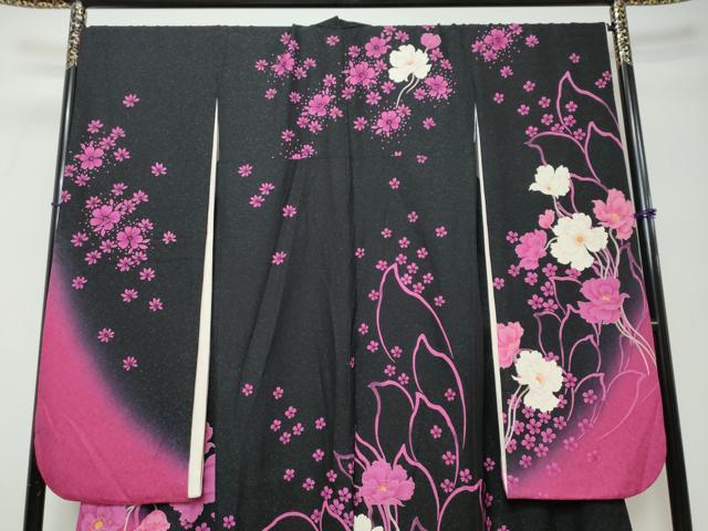 平和屋着物●豪華振袖・長襦袢（袷）セット　駒刺繍　草花文　暈し染め　銀通し地　正絹　逸品　DABI9951ud