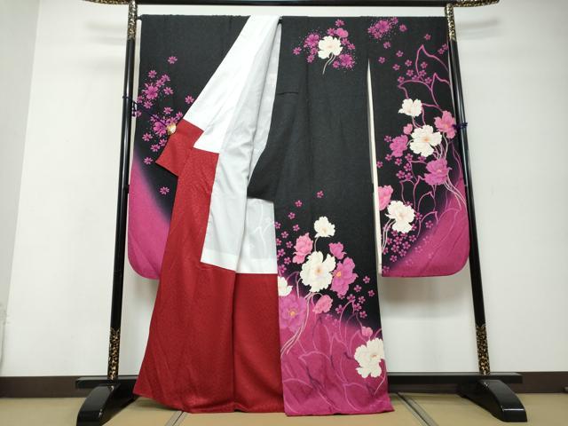 平和屋着物●豪華振袖・長襦袢（袷）セット　駒刺繍　草花文　暈し染め　銀通し地　正絹　逸品　DABI9951ud