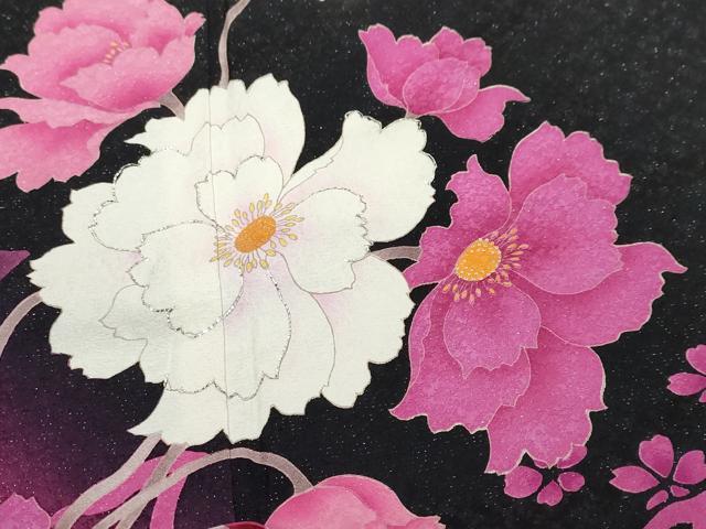 平和屋着物●豪華振袖・長襦袢（袷）セット　駒刺繍　草花文　暈し染め　銀通し地　正絹　逸品　DABI9951ud