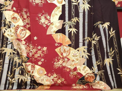 平和屋着物●豪華振袖・長襦袢（袷）セット　地紙花蝶文　金彩　正絹　逸品　DABI9952ud