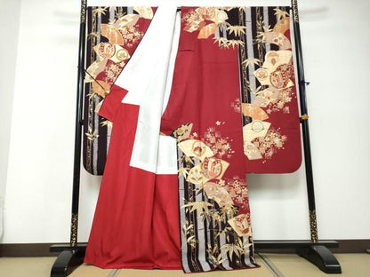 平和屋着物●豪華振袖・長襦袢（袷）セット　地紙花蝶文　金彩　正絹　逸品　DABI9952ud