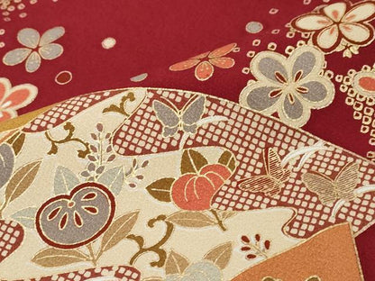 平和屋着物●豪華振袖・長襦袢（袷）セット　地紙花蝶文　金彩　正絹　逸品　DABI9952ud