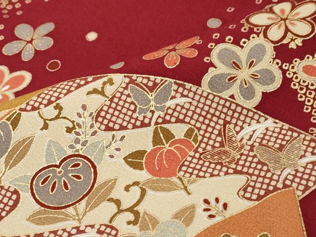 平和屋着物●豪華振袖・長襦袢（袷）セット　地紙花蝶文　金彩　正絹　逸品　DABI9952ud