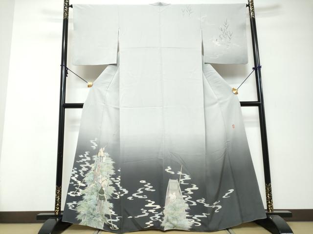 平和屋着物●十日町　加賀草木友禅の第一人者　田村哲彦　訪問着　人物風景草花文　暈し染め　正絹　逸品　DABI9955ud