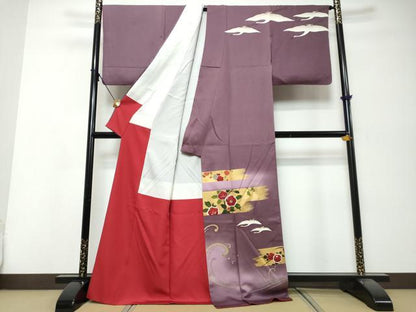 平和屋着物●ファッションブランド　hiromichi nakano　ヒロミチナカノ 訪問着　横段飛鶴花文　暈し染め　金彩　正絹　逸品　DABI9958ud