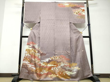 平和屋着物●皇室献上作家　藤井寛　訪問着　駒刺繍　雲取り草花文　金彩　正絹　逸品　DABI9959ud