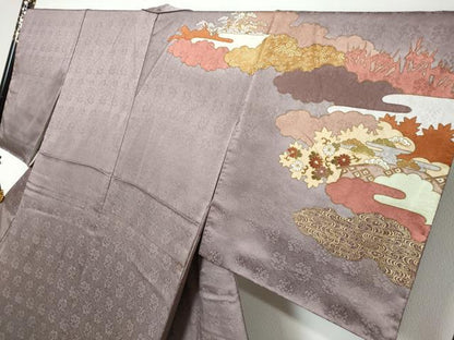 平和屋着物●皇室献上作家　藤井寛　訪問着　駒刺繍　雲取り草花文　金彩　正絹　逸品　DABI9959ud