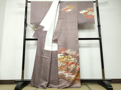 平和屋着物●皇室献上作家　藤井寛　訪問着　駒刺繍　雲取り草花文　金彩　正絹　逸品　DABI9959ud