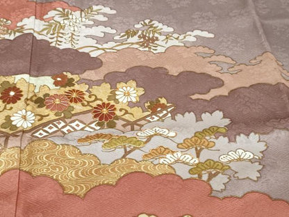 平和屋着物●皇室献上作家　藤井寛　訪問着　駒刺繍　雲取り草花文　金彩　正絹　逸品　DABI9959ud