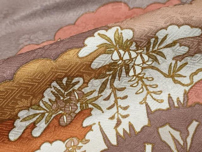 平和屋着物●皇室献上作家　藤井寛　訪問着　駒刺繍　雲取り草花文　金彩　正絹　逸品　DABI9959ud