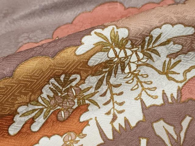 平和屋着物●皇室献上作家　藤井寛　訪問着　駒刺繍　雲取り草花文　金彩　正絹　逸品　DABI9959ud