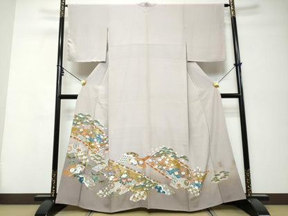 平和屋着物●豪華色留袖　駒刺繍　平安草花文　金彩　正絹　逸品　未使用　DABI9965ud