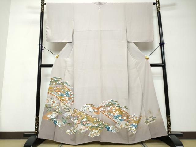 平和屋着物●豪華色留袖　駒刺繍　平安草花文　金彩　正絹　逸品　未使用　DABI9965ud